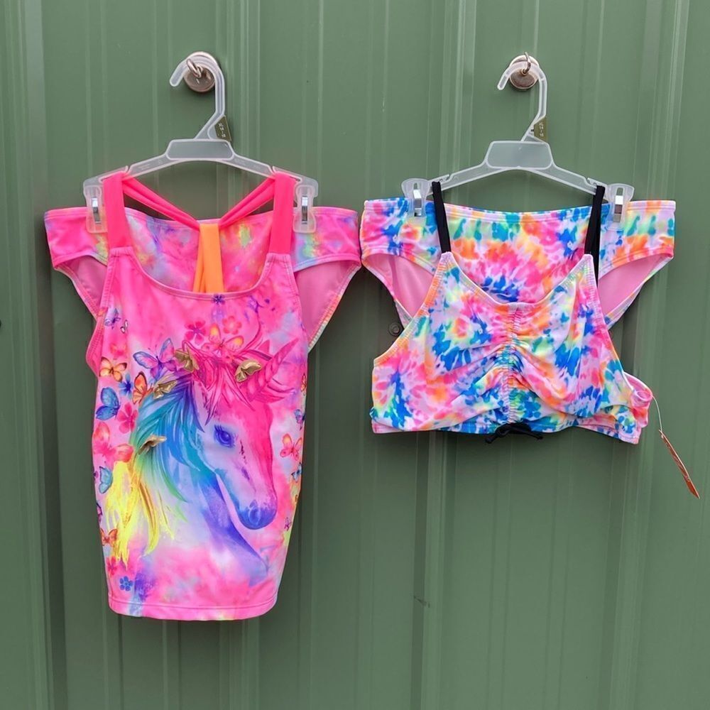 Girls Tie Dye & Unicorn Tankini Bikini Swimsuit Bathing Suit 2-Pack Size XL